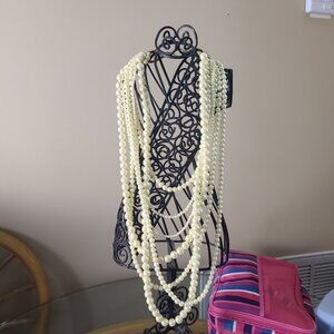 Long Beaded Pearl Layered Necklace 8 Strand Statement Necklace